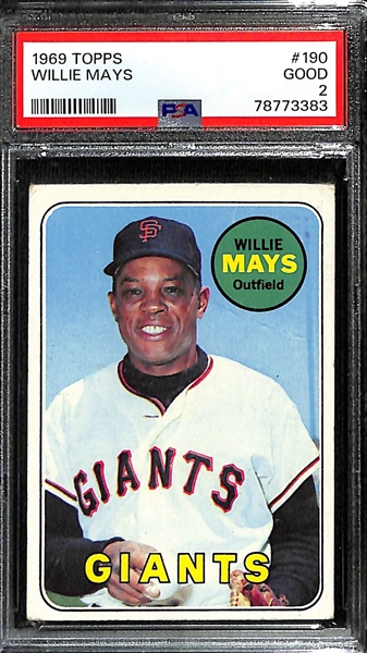 Lot of (2) PSA Graded Baseball Cards- 1969 Topps Willie Mays (PSA 2), 1972 Kellogg's Babe Ruth All Time Baseball Greats (PSA 9)