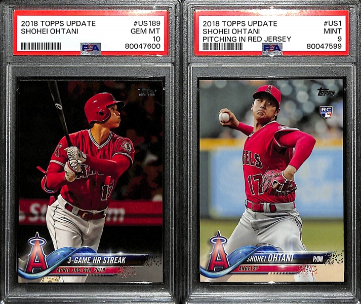 Lot of (2) PSA Graded 2018 Topps Update Shohei Ohtani Rookie Cards - #US189 (PSA 10), #US1 (PSA 9)