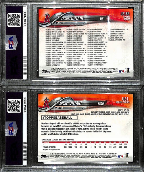 Lot of (2) PSA Graded 2018 Topps Update Shohei Ohtani Rookie Cards - #US189 (PSA 10), #US1 (PSA 9)