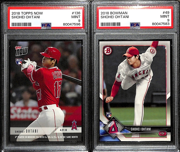 Lot of (2) PSA Graded Shohei Ohtani Rookie Cards - 2018 Topps Now (PSA 9), 2018 Bowman (PSA 9)