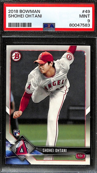 Lot of (2) PSA Graded Shohei Ohtani Rookie Cards - 2018 Topps Now (PSA 9), 2018 Bowman (PSA 9)