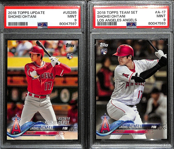 Lot of (2) PSA Graded 2018 Topps Shohei Ohtani Rookie Cards - Topps Update (PSA 9), Topps Team Set (PSA 9)