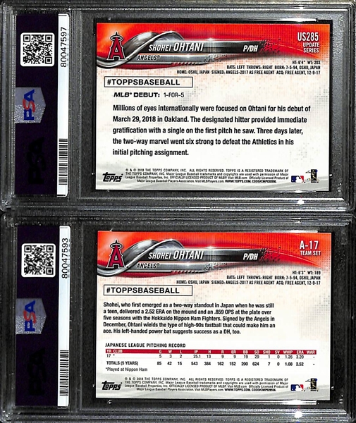 Lot of (2) PSA Graded 2018 Topps Shohei Ohtani Rookie Cards - Topps Update (PSA 9), Topps Team Set (PSA 9)