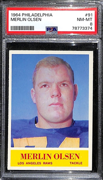 1964 Philadelphia Merlin Olsen Rookie Card Graded PSA 8