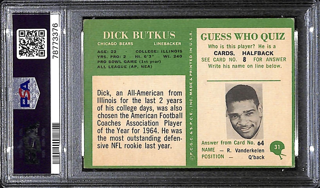 1966 Philadelphia Dick Butkus Rookie Card Graded PSA 2