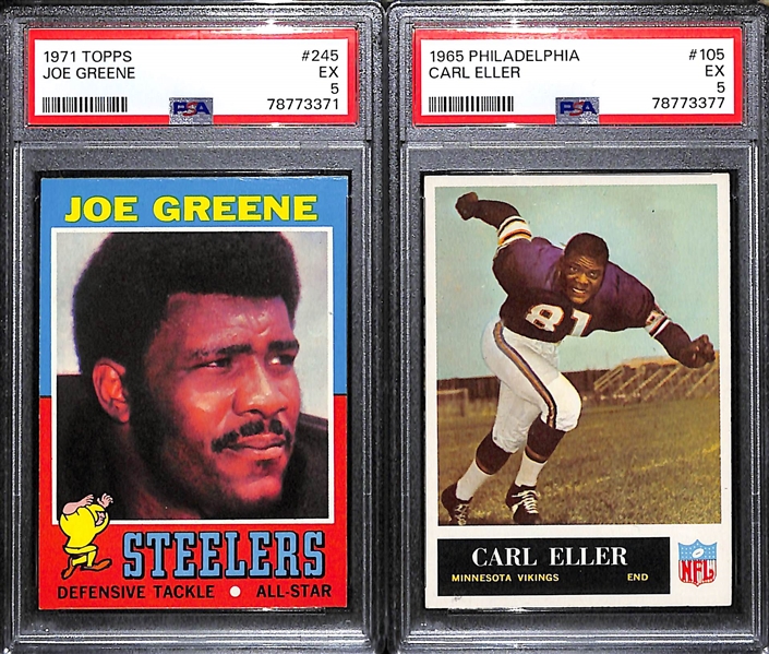 Lot of (2) PSA Graded Hall of Fame Football Rookie Cards - 1971 Topps Joe Greene (PSA 5), 1965 Philadelphia Carl Eller (PSA 5)