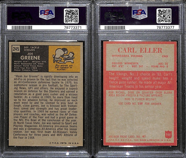 Lot of (2) PSA Graded Hall of Fame Football Rookie Cards - 1971 Topps Joe Greene (PSA 5), 1965 Philadelphia Carl Eller (PSA 5)