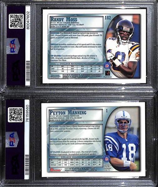 Lot of (2) PSA Graded Hall of Fame Football Rookie Cards - 1998 Bowman Chrome Randy Moss (PSA 8), 1998 Bowman Peyton Manning (PSA 8)