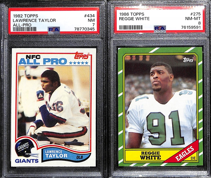 Lot of (2) PSA Graded Hall of Fame Football Rookie Cards - 1982 Topps Lawrence Taylor (PSA 7), 1986 Topps Reggie White (PSA 8)