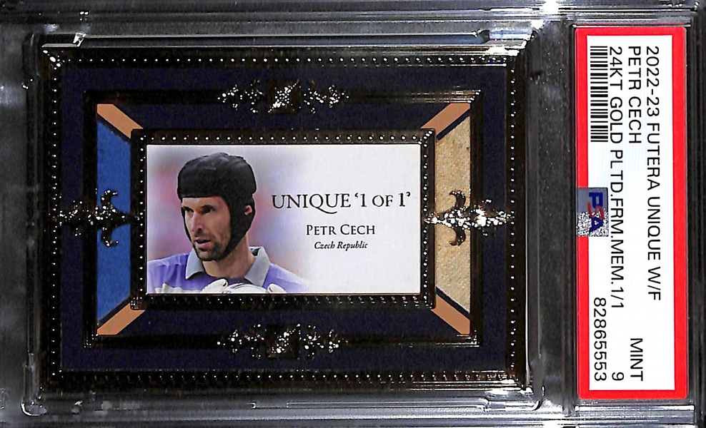 2022-23 Futuera Unique World Football Petr Cech 24kt Gold Plated Framed Memorabilia Graded PSA 9 (#/1)