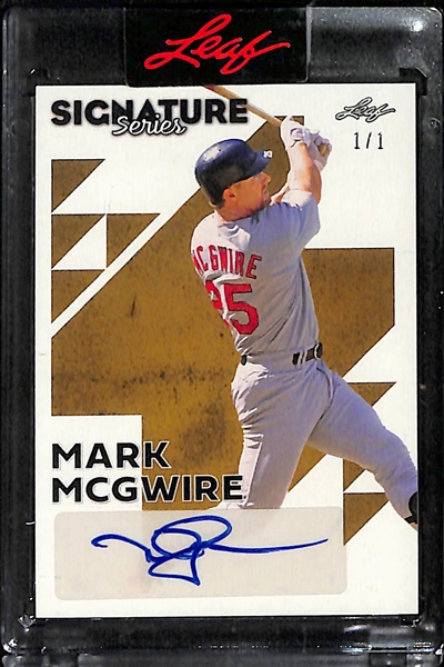 Lot of (4) 2023 Leaf Baseball Autograph Cards - Siganture Series Mark McGwire (#/1), Exotic Brooks Lee Rookie (#/5), Exotic Cam Collier Rookie (#/10), Exotic Dylan Lesko Rookie (#/4) 