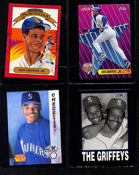 Lot of (34) Ken Griffey Jr Cards inc. 1989 Score Traded Rookie, 1989 Topps Rookies, (2) 1989 Bowman Rookies, (2) 1989 Fleer Rookies, +