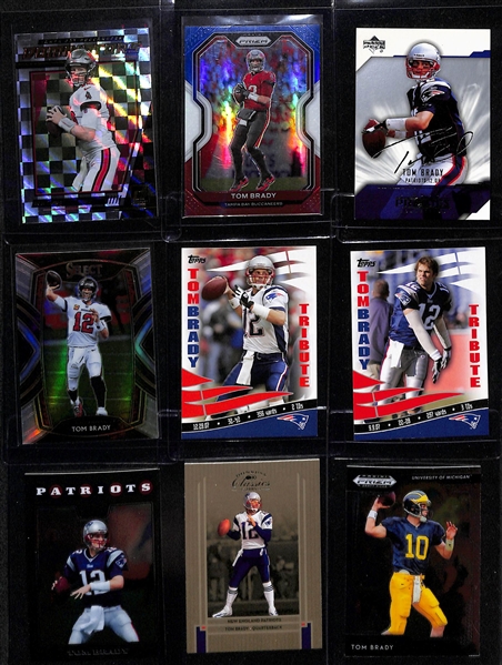 Lot of (60) Tom Brady Cards inc. 2021 Donruss Dominators, 2020 Prizm Red White and Blue, 2004 Upper Deck Diamond Pro Sigs, +