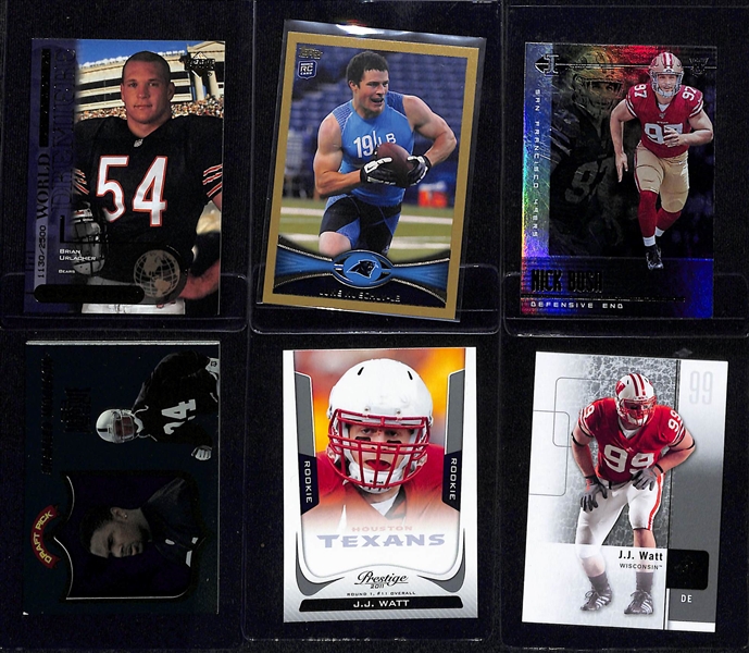 Lot of (23) Football Defensive Player Rookie Cards inc. Brian Urlacher (#/2500), Luke Kuechly (#/2012), Nick Bosa, +