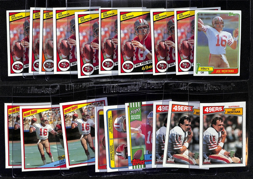 Lot of (20) Joe Montana Cards inc. 1981 Topps Rookie, (9) 1984 Topps, (3) 1987 Topps, 1990 Topps, +