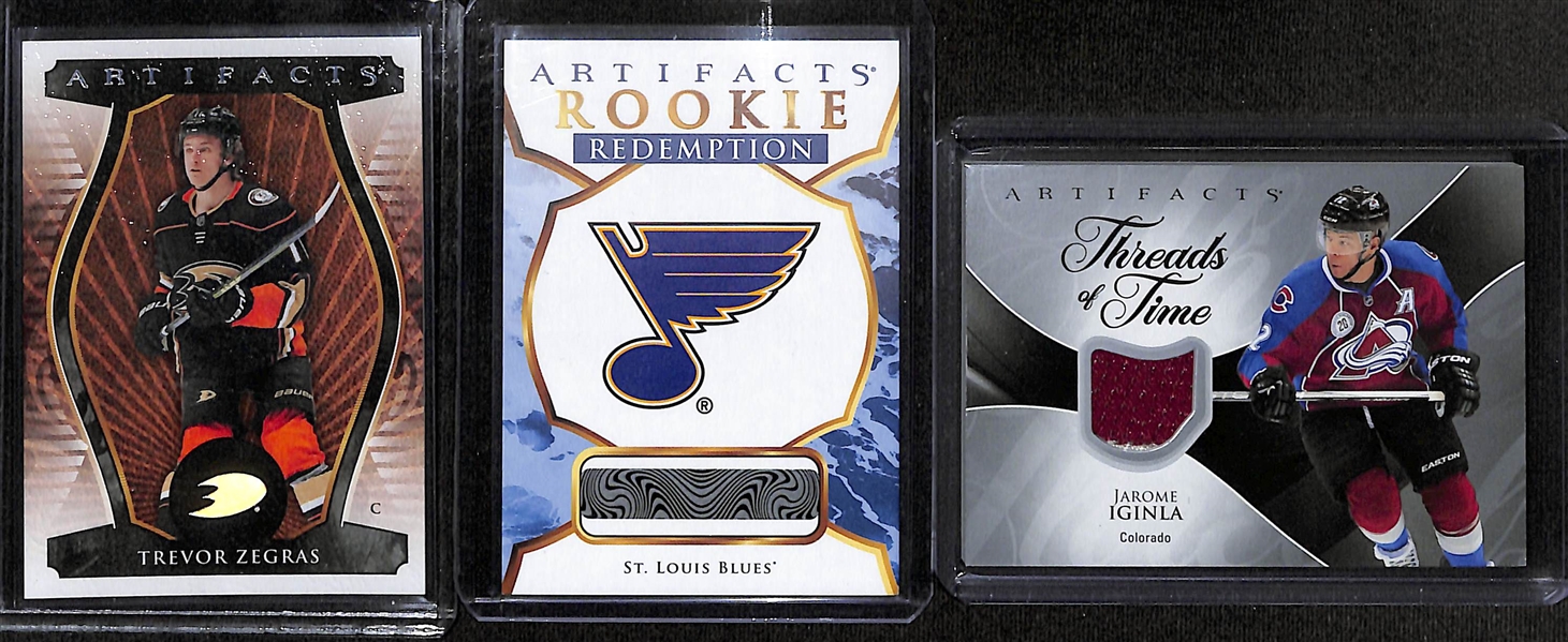 Lot of (19) 2023-24 Upper Deck Artifacts Cards inc. Pat LaFontaine Autograph Dual Patch (#/45), Carter Verhaeghe Dual Patch (#/65), +