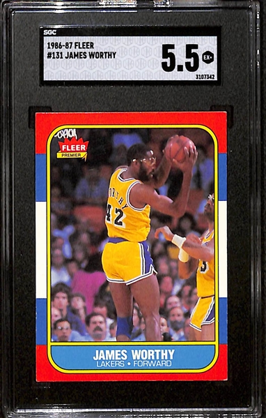 1986-87 Fleer Clyde Drexler #26 Rookie (SGC 7.5) & James Worthy #131 Rookie (SGC 5.5) 