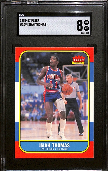 1986-87 Fleer Isiah Thomas #109 Rookie (SGC 8) & Joe Dumars #27 Rookie (SGC 8.5) 