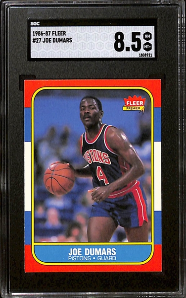 1986-87 Fleer Isiah Thomas #109 Rookie (SGC 8) & Joe Dumars #27 Rookie (SGC 8.5) 