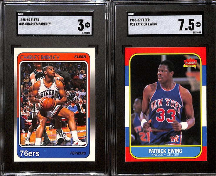 1986-87 Fleer Patrick Ewing #32 Rookie (SGC 7.5) & 1988-89 Charles Barkley (2nd Year) #85 (SGC 3) 