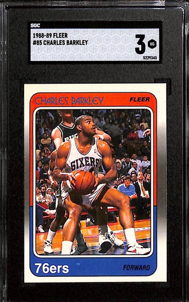 1986-87 Fleer Patrick Ewing #32 Rookie (SGC 7.5) & 1988-89 Charles Barkley (2nd Year) #85 (SGC 3) 