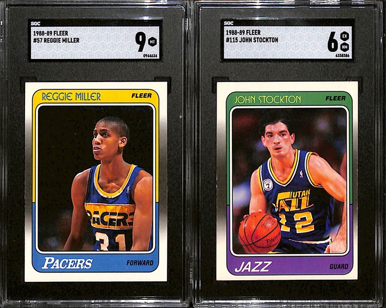 1988-89 Fleer Reggie Miller #57 Rookie (SGC 9) & John Stockton #115 (SGC 6)