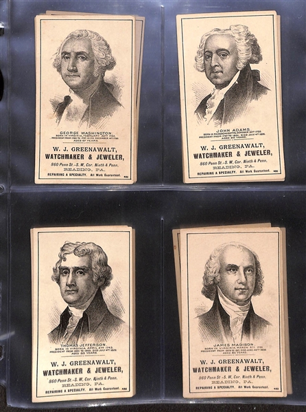 Rarely Seen Set of (22) 1880s U.S. Presidents W.J. Greenawalt Ad Cards