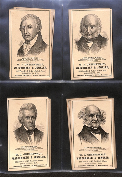 Rarely Seen Set of (22) 1880s U.S. Presidents W.J. Greenawalt Ad Cards