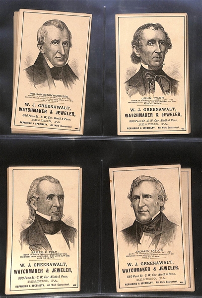 Rarely Seen Set of (22) 1880s U.S. Presidents W.J. Greenawalt Ad Cards