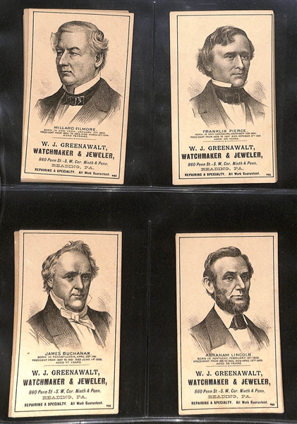 Rarely Seen Set of (22) 1880s U.S. Presidents W.J. Greenawalt Ad Cards