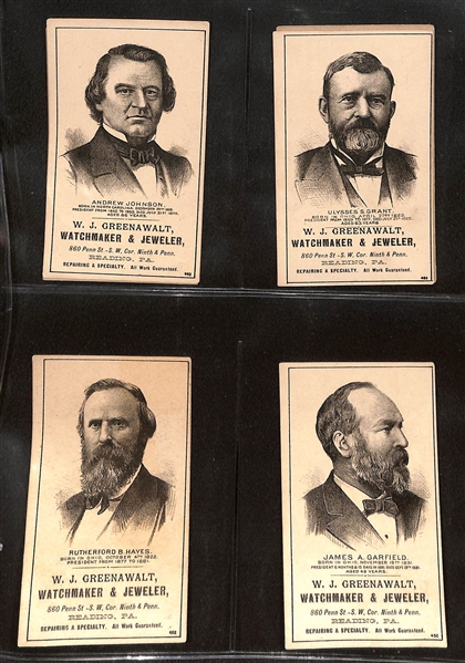 Rarely Seen Set of (22) 1880s U.S. Presidents W.J. Greenawalt Ad Cards