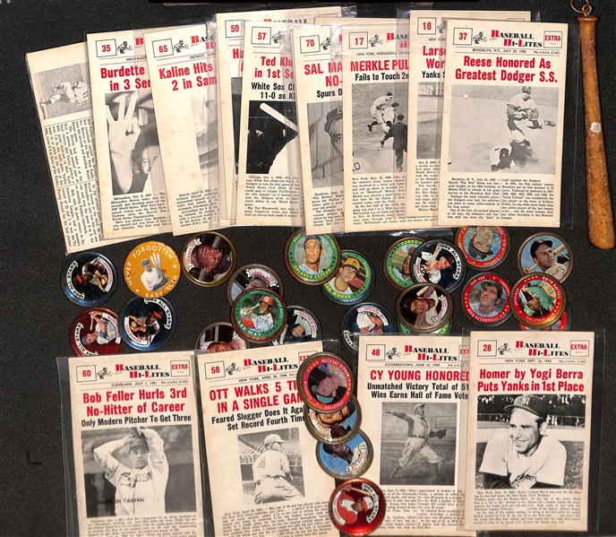 Lot of (16) 1960 Nu-Card Baseball Cards & (25) 1964-1971 Baseball Coins and Buttons