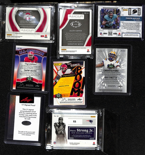 Lot of (8) Football Rookie Autograph Cards inc. 2023 Immaculate Collegiate Jaxson Smith-Njigba Patch (#/99), 2023 Immaculate Collegiate Jalen Carter (#/99), +