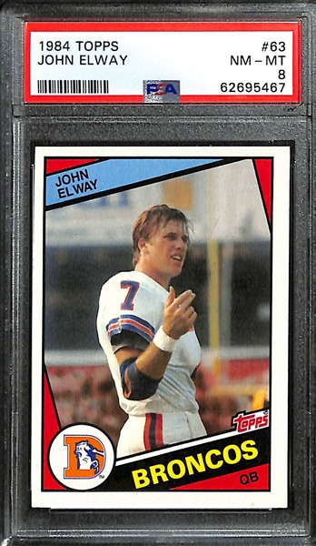 Lot of (5) Graded Football Rookie Cards inc. 1984 Topps John Elway (PSA 8), 2023 Select Draft Picks Jaxon Smith-Njigba Color Wheel (SGC 10), +