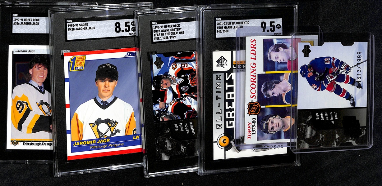 Lot of (6) Hockey Cards inc. 1990-91 Upper Deck Jaromir Jagr Rookie (SGC 9.5), 1990-91 Score Jaromir Jagr Rookie (SGC 8.5), +