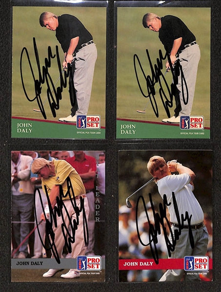 Lot of (4) Signed John Daly Golf Cards - JSA Auction Letter