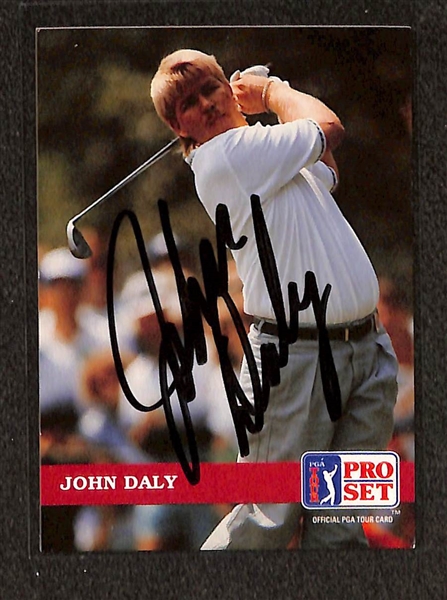 Lot of (4) Signed John Daly Golf Cards - JSA Auction Letter