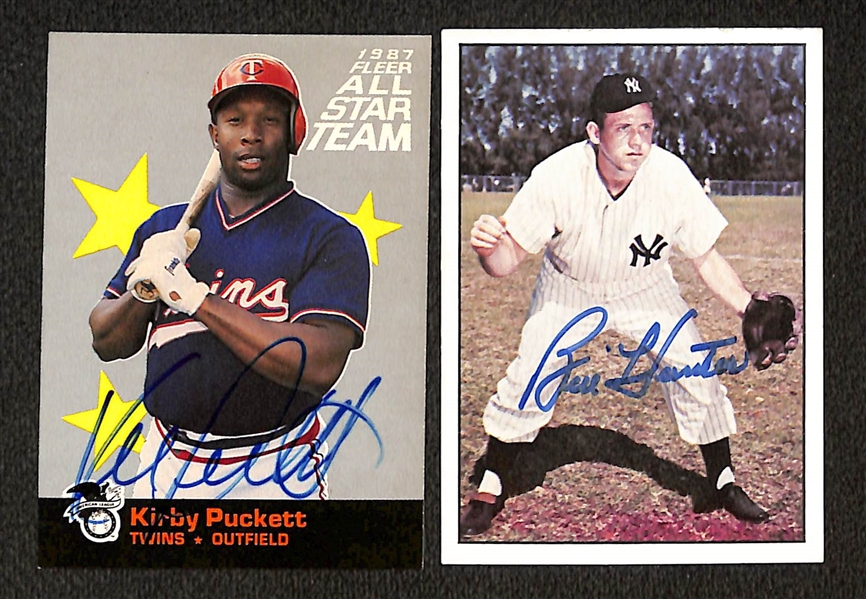 Lot of (13) Signed Baseball Cards w. Kirby Puckett, Allie Reynolds & Roger Craig- JSA Auction Letter