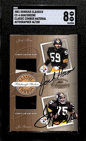 2001 Donruss Classics Jack Ham/Joe Greene Classic Combo Material Autograph Graded SGC 8 (#/100)