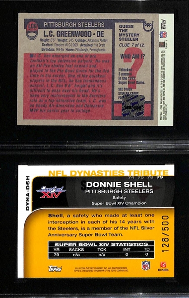 Lot of (2) SGC Graded Steelers Autographs- 2004 Topps Fan Favorites LC Greenwood (SGC 9) and 2008 Topps Donnie Shell Dynasties (SGC 9) (#/500) 