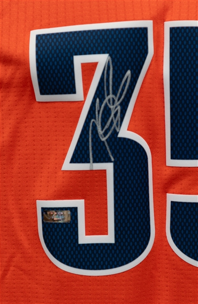 Panini Authentic Kevin Durant Signed Authentic Adidas Swingman Sunset Orange Alternate Oklahoma City Jersey.  Panini Authentic COA w. Original Box.  Size L.