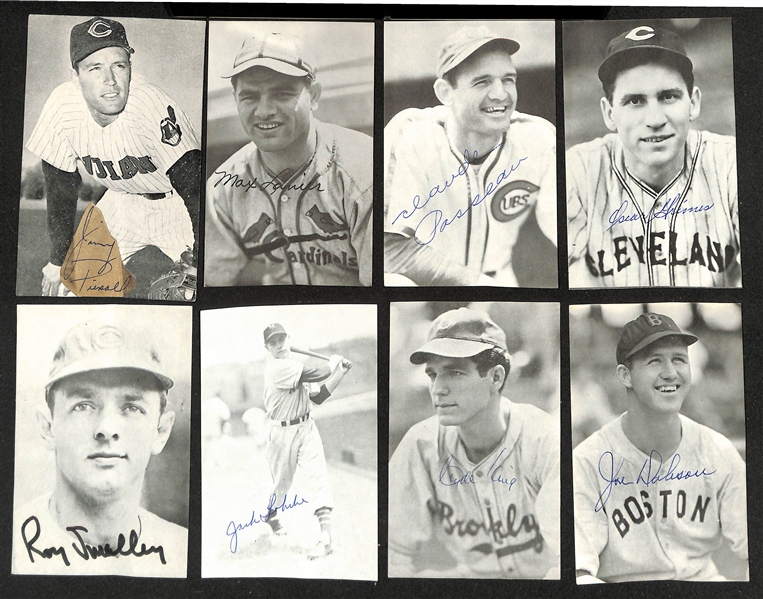 (28) Old-Timer Baseball Autographs w. Musial, Doerr, Rizzuto, Sam Byrd, Hermanski, + (JSA Auction Letter)