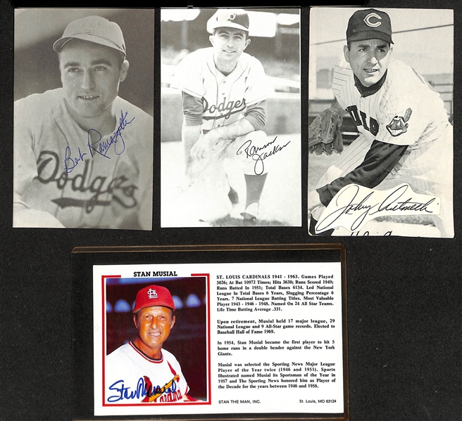 (28) Old-Timer Baseball Autographs w. Musial, Doerr, Rizzuto, Sam Byrd, Hermanski, + (JSA Auction Letter)