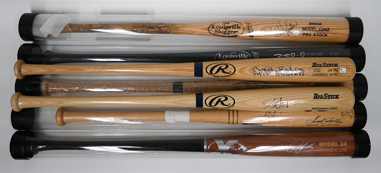 Lot of (7) Signed Baseball Bats - Brooks Robinson, Derrek Lee, Mike Lieberthal, Brian Schneider, Ben Grieve, Ian Stewart, & Harrisburg Senators Team (JSA Auction Letter)
