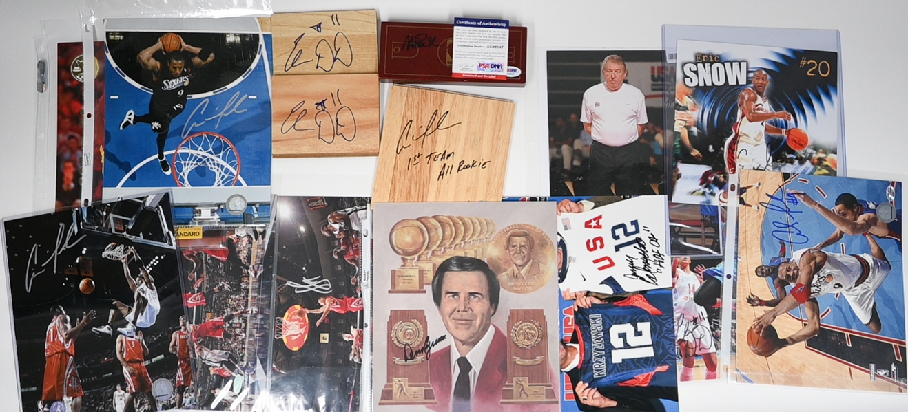 (14) Basketball Autographs w. Magic Johnson Signed Lakers Pen Box (PSA/DNA), 2 Floor Boards (Delle Donn & Iguoldala), & 12 Photos (Crum, 2 Coangelo, more) - JSA Auction Letter