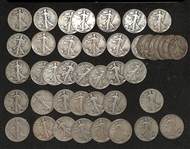 Lot of (43) US Standing Liberty Silver Half Dollars from 1936-1946