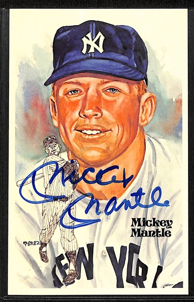 Mickey Mantle Signed Perez Steele Postcard (JSA Auction Letter)