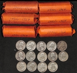 Lot of (6) Rolls of US Washington Silver Quarters from 1940s-1964 & (14) Additional Silver Quarters