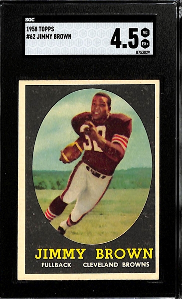 1958 Topps Jim Jimmy Brown Rookie Card #62 Graded SGC 4.5 - Clean w. Great Eye Appeal!