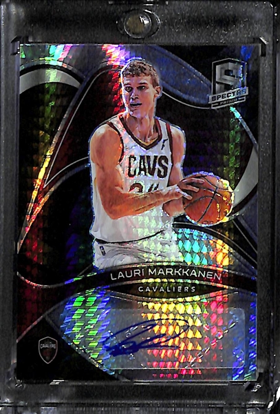 Lot of (3) Basketball Veteran Autographs- 2021-22 Spectra Lauri Markkanen (#/1), 2022-23 Immaculate Jrue Holiday Patch (#/8), 2021-22 Obsidian Duncan Robinson Gold (#/10)